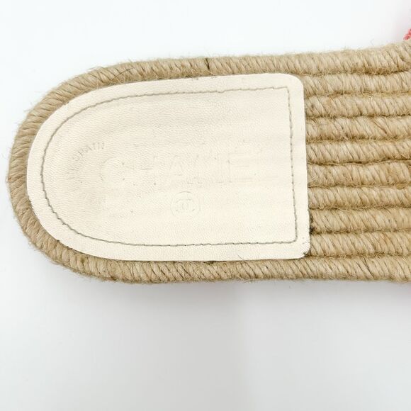 Chanel CC Logo Espadrilles Sandals Pink Tweed Slides Mules EU 38 US 7-7.5 - Picture 6 of 14
